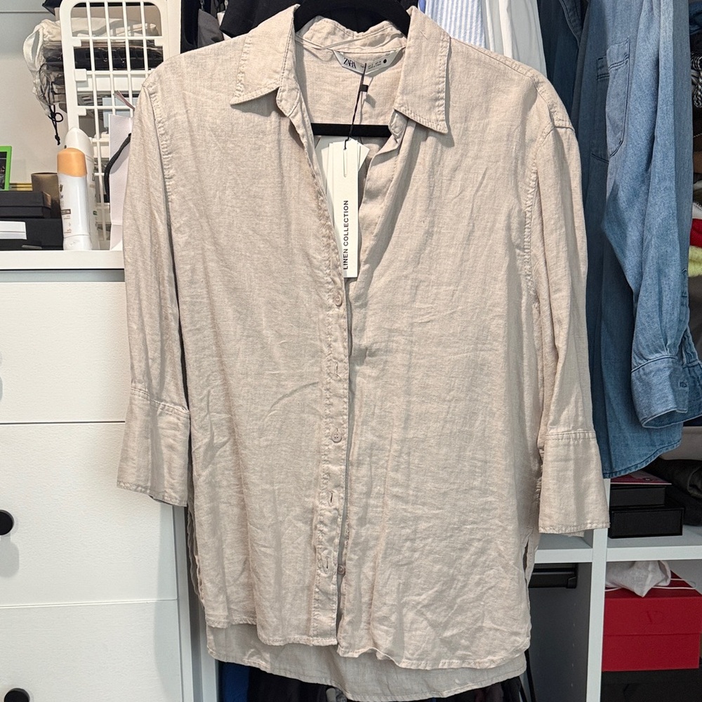 Zara Beige Button-Up Shirt